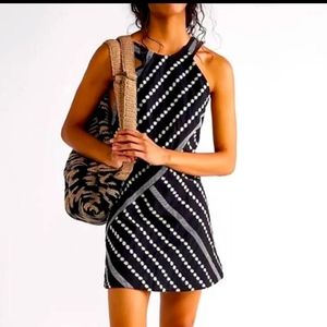 Free People Juni Mini Dress Black White Embroidered Daisy Flower Jumper‎ Small